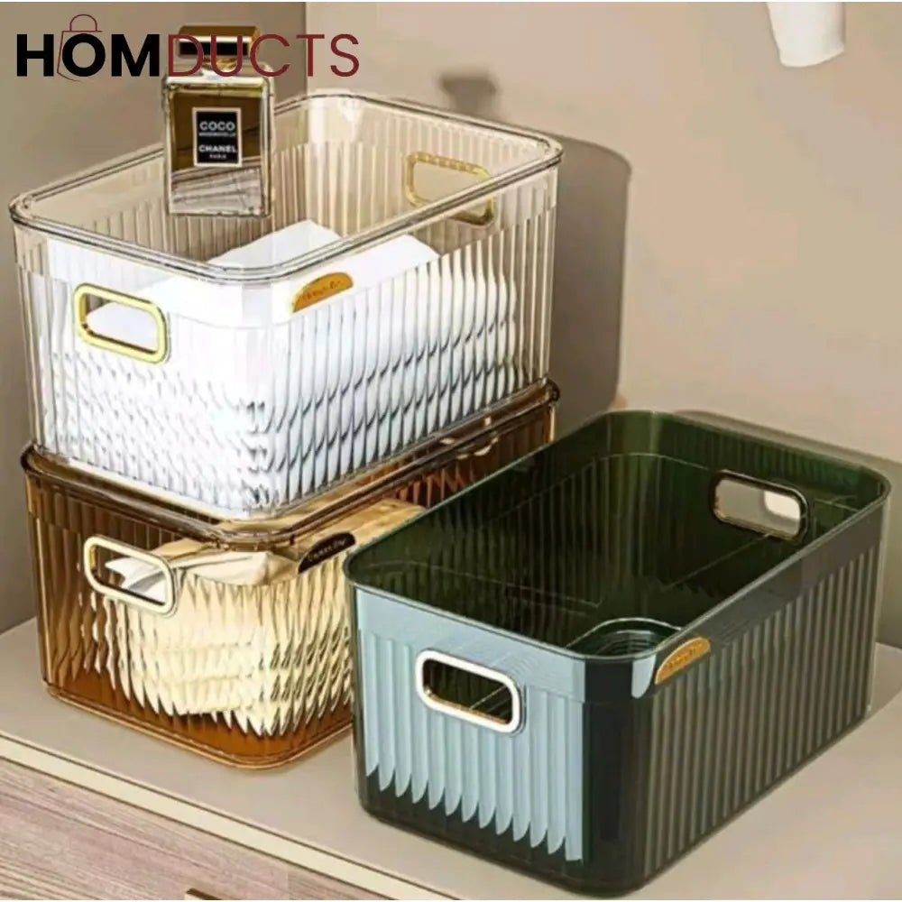 Luxury Transparent Storage Organizer Box with Lid – Multipurpose Plastic Basket for Laundry Closet & Home Use