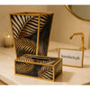 Luxury Tropical Leaf Waste Bin & Tissue Box Set – Gold Frame Finish