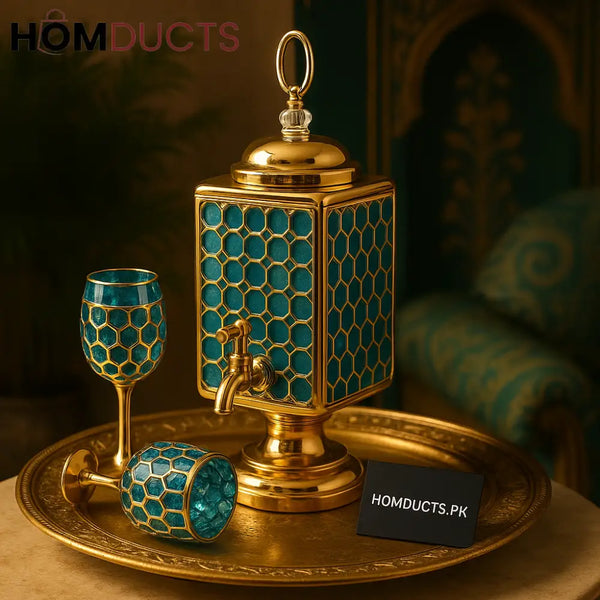 Luxury Turquoise & Gold Beverage Dispenser Set – 7 Piece Premium Drinkware