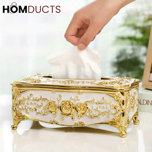 Luxury Vintage Tissue Box Holder – Elegant European-Style Gold Decorative Napkin Dispenser for Home Office & Bathroom