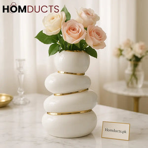 Luxury White & Gold Ceramic Flower Vase – Modern Decorative Centerpiece