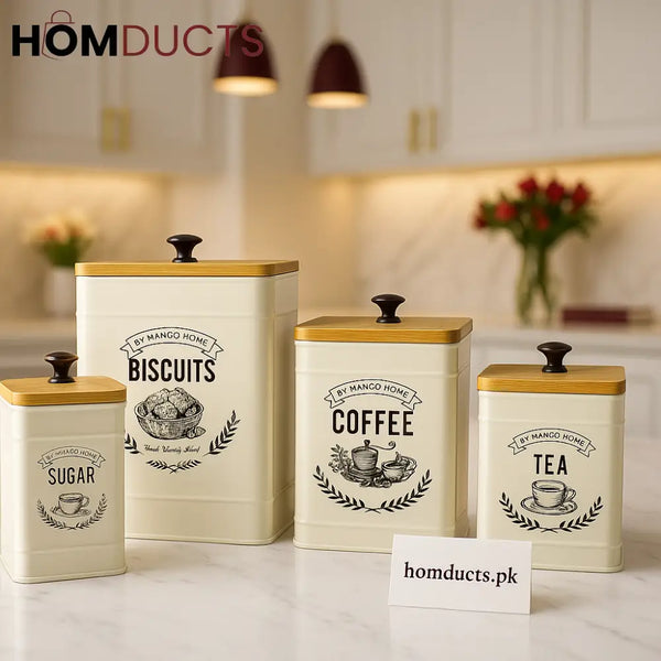 Luxury White Marble Kitchen Canister Set – Sugar, Biscuits, Coffee Tea Storage with Bamboo Lids