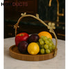 Luxury Wooden Fruit Tray with Golden Floral Handle