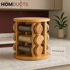 Luxury Wooden Rotating Spice Rack Organizer – 8 Glass Jars with Bamboo Lids