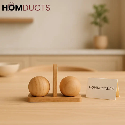 Luxury Wooden Salt & Pepper Shaker Set with Holder – Minimalist Japandi Style