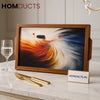 Luxury Wooden Serving Tray with Abstract Art – Premium Home Décor Accent