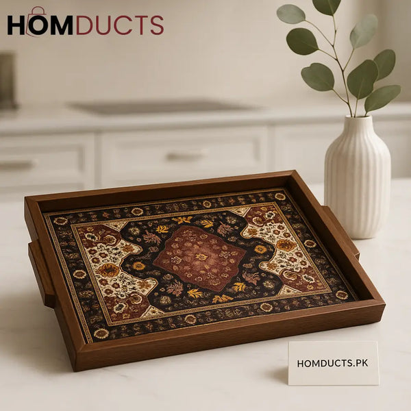 Luxury Wooden Serving Tray with Persian Inspired Design – Premium Kitchen & Décor Accessory