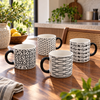 4-Piece Graphic Pattern Ceramic Coffee Mug Set showing all four mugs