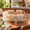 4-Piece Floral Lattice Ceramic Coffee Mug Set showing all four mugs
