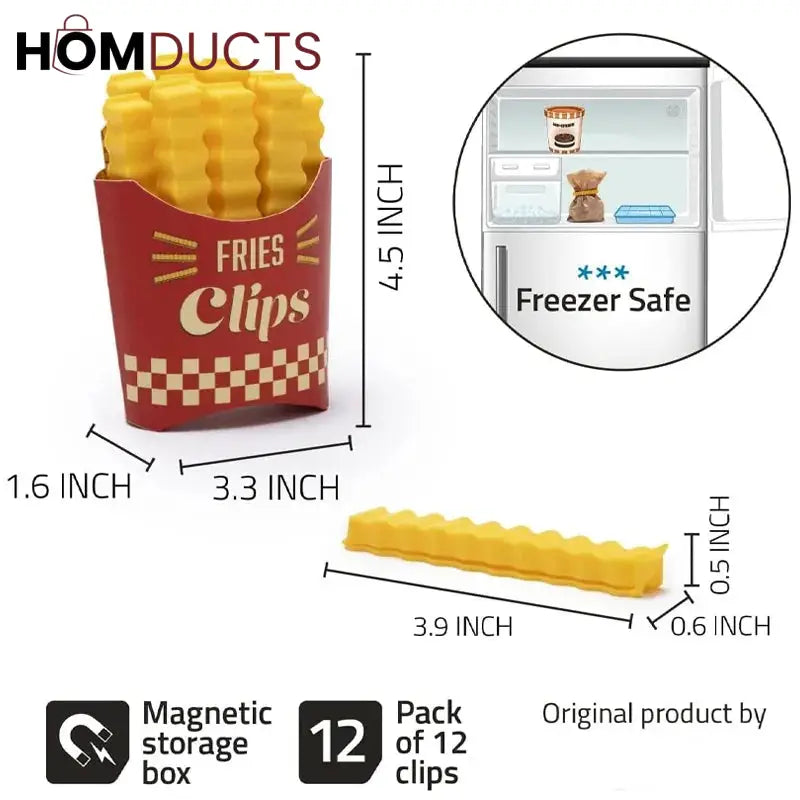 Magnetic French Fries Style Food Sealing Clips (12Pcs)