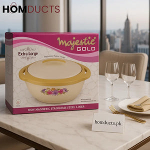 Majestic Gold Extra Large Hotpot – Premium Stainless Steel Casserole with Floral Design