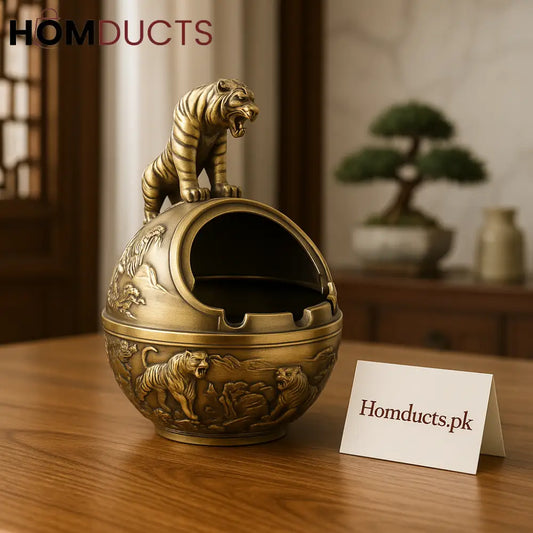 Majestic Tiger Brass Ashtray – Luxury Oriental Globe Design for Home & Office