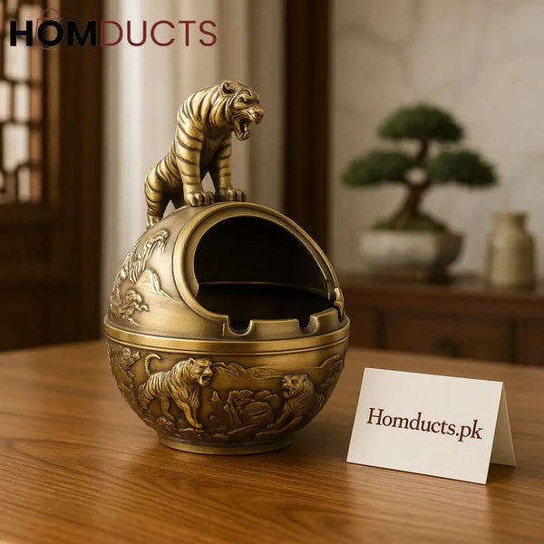 Majestic Tiger Brass Ashtray – Luxury Oriental Globe Design for Home & Office