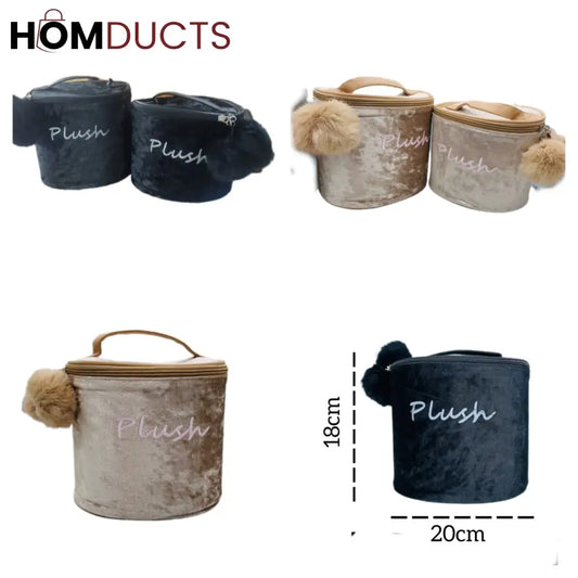 Makeup Organisers 2 Pcs Set Plush Velvet Black