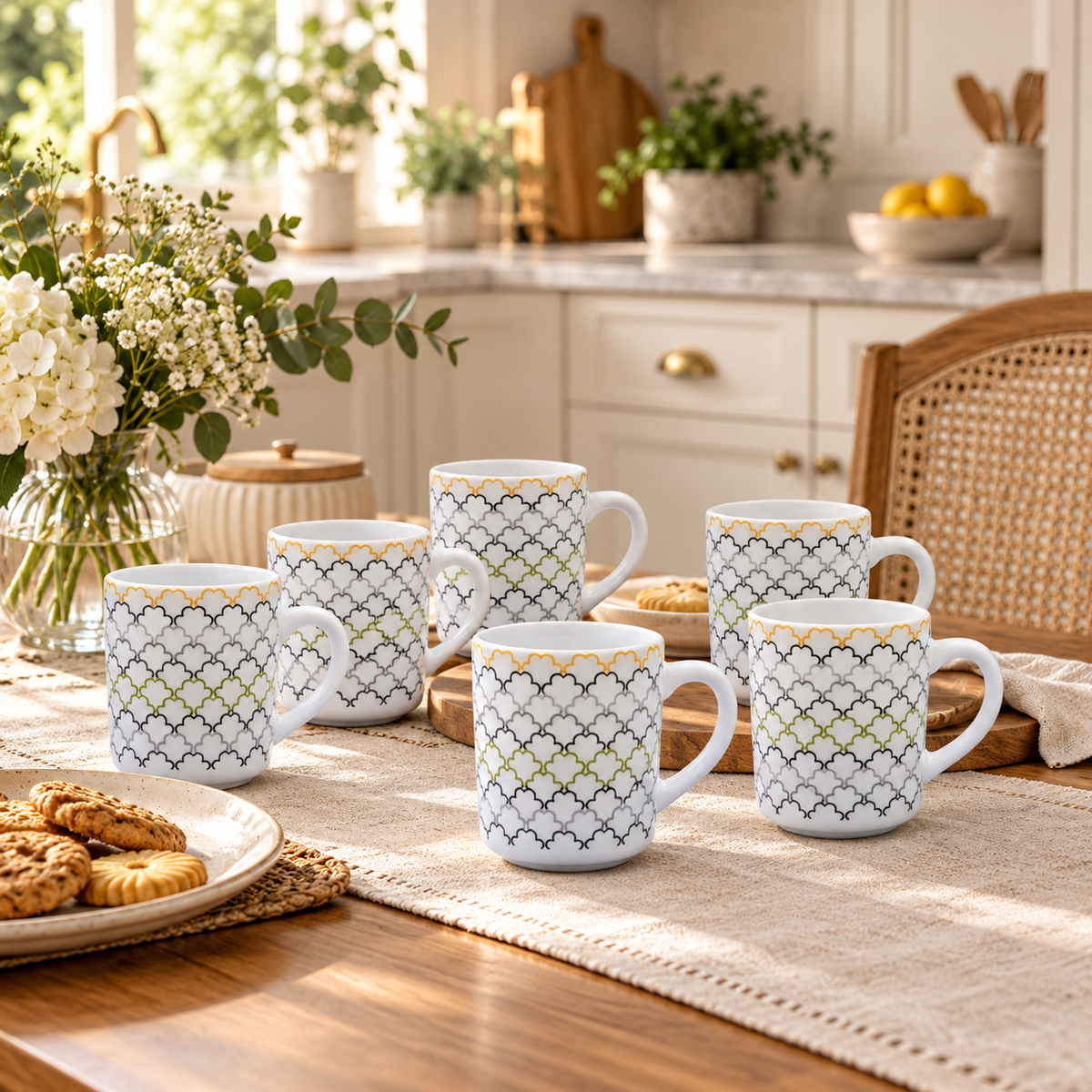 Manal multitone scallop 6-piece ceramic mug set in a premium kitchen