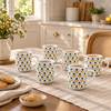 Manal mustard and black botanical 6-piece ceramic mug set in a premium kitchen