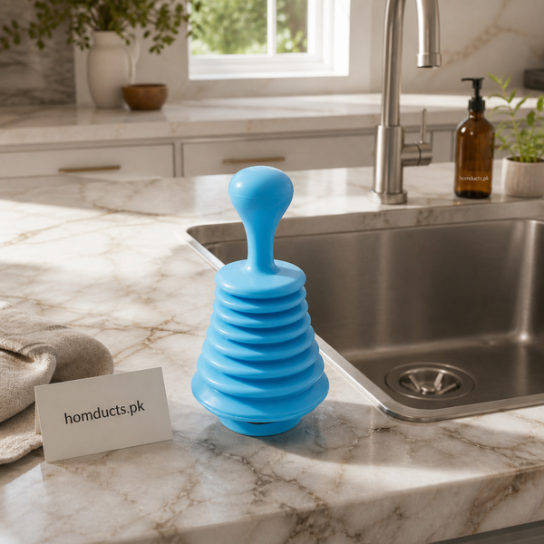 Hatimi manual accordion sink drain pump beside a kitchen sink