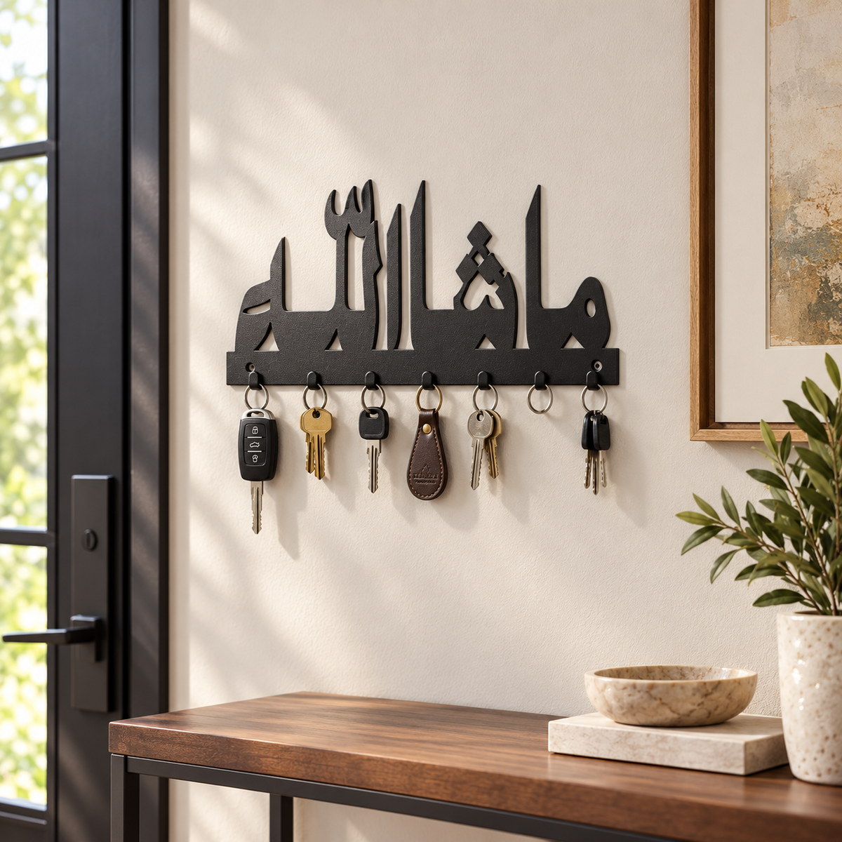 Mashallah Islamic steel wall key holder in a premium entryway