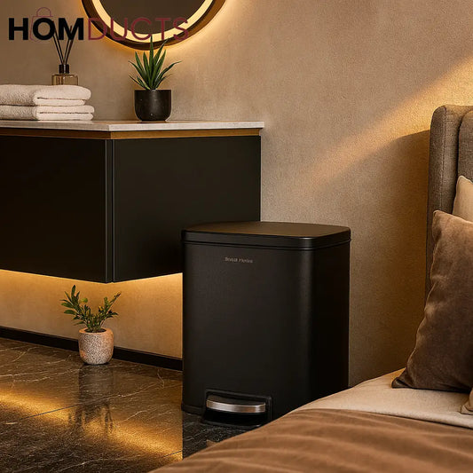 Matte Black Pedal Trash Bin – Sleek Rectangular Dustbin with Soft-Close Lid