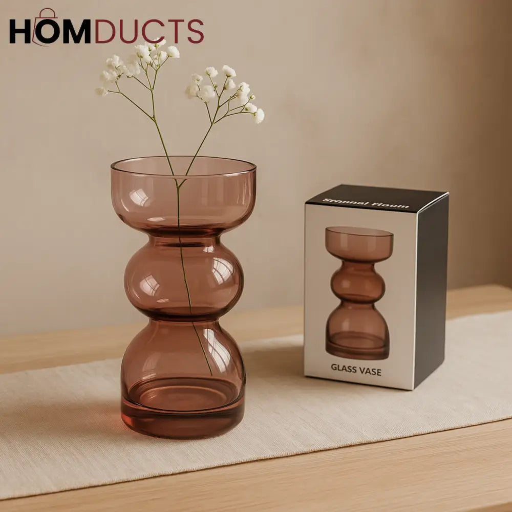 Mauve Hourglass Glass Vase – Japandi Minimalist Decor