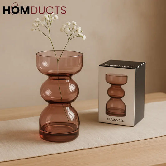 Mauve Hourglass Glass Vase – Japandi Minimalist Decor