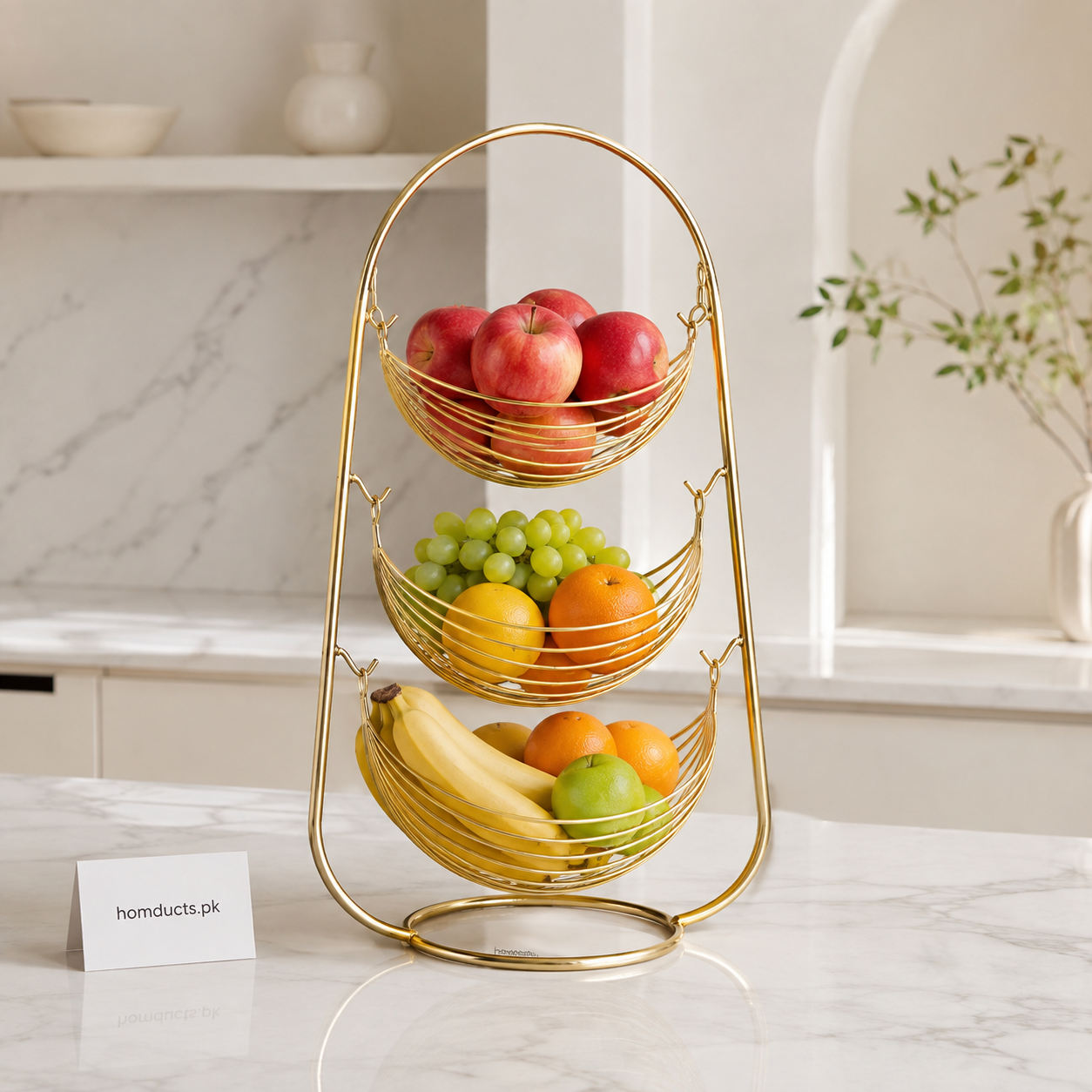 Golden 3-Tier Metal Fruit Basket Stand - 3 in 1
