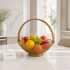 Golden Oval Metal Fruit Basket with Wooden Handle - 1 Piece