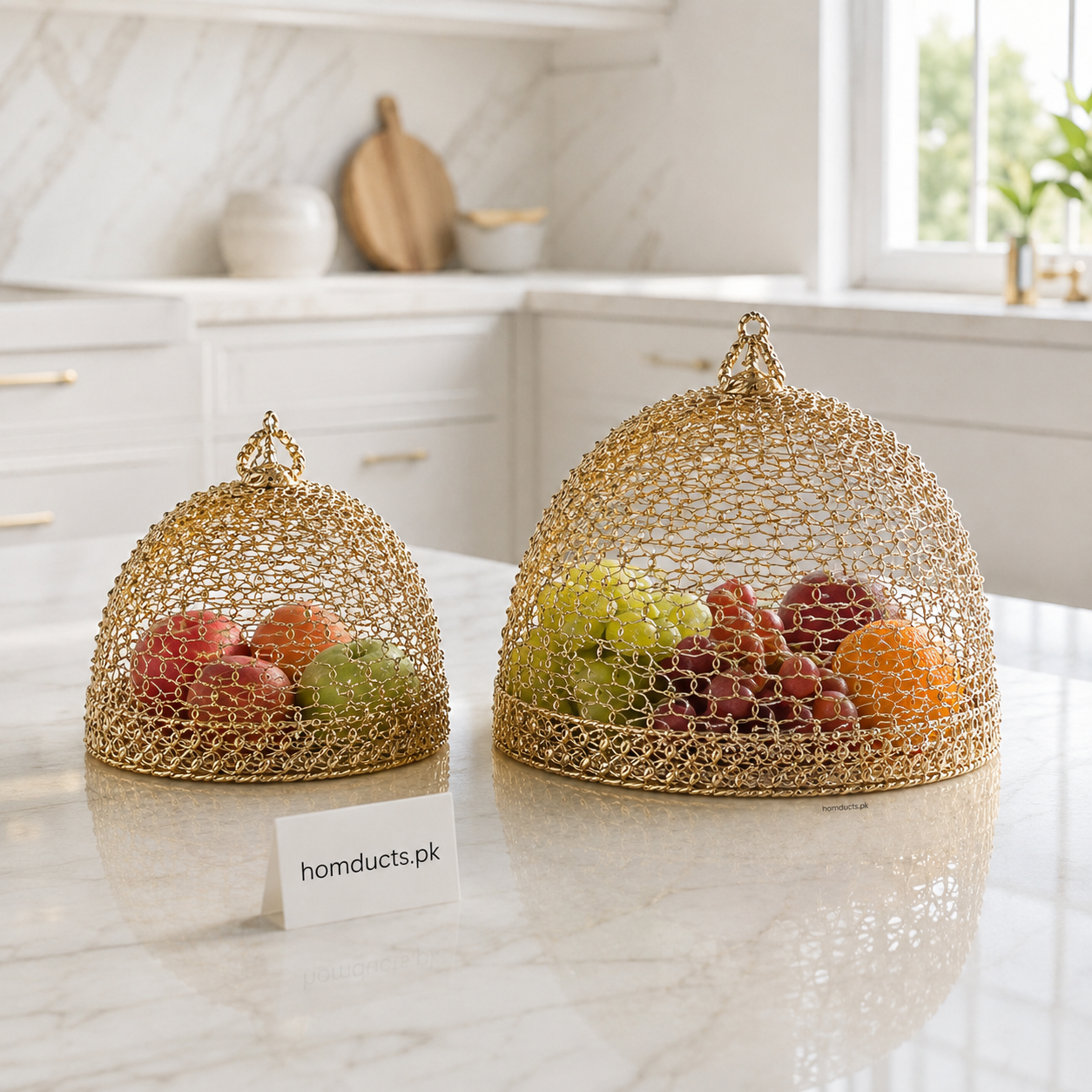Golden Dome-Lid Metal Fruit Basket Set - 2 Piece