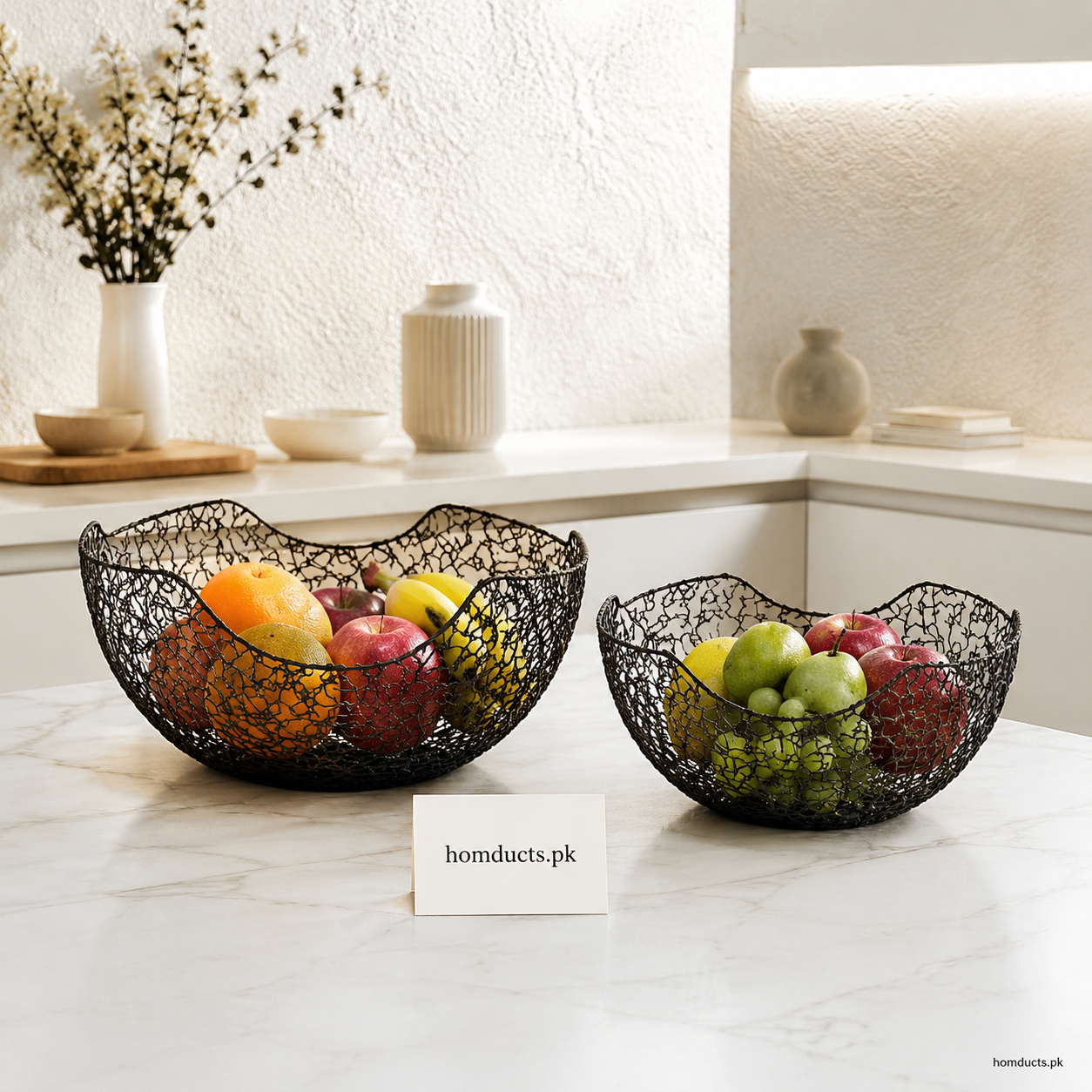 Black Scalloped Metal Fruit Basket Set - 2 Piece