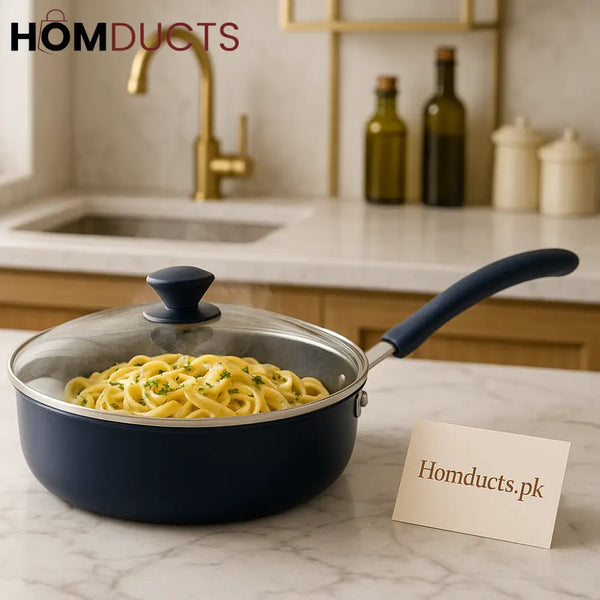 Midnight Luxe Non-Stick Deep Frying Pan with Glass Lid – 1pc induction