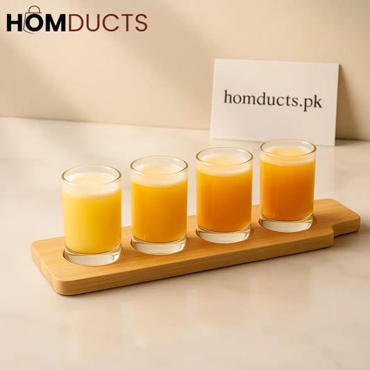 Mini Juice Tasting Glass Set with Wooden Paddle – 4-Piece Flight Tray
