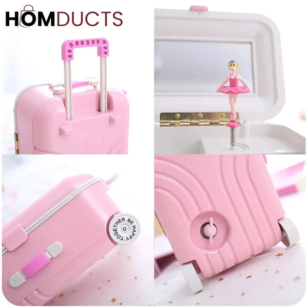 Mini Musical Suitcase Style Jewelery Box