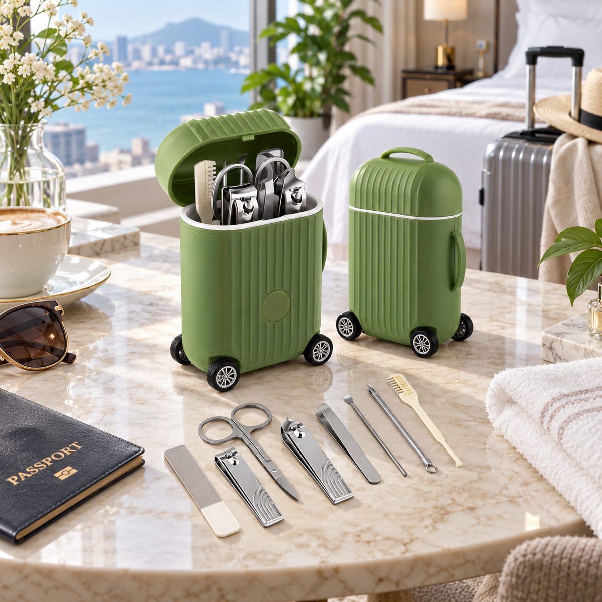 8-Piece Manicure & Pedicure Kit in Mini 4-Wheel Trolley Travel Case