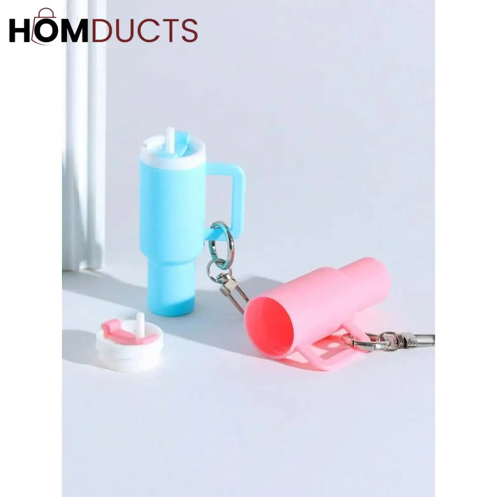 Mini Tumbler Lip Balm Holder Keychain – Cute Refillable Lip Gloss Container with Straw Lid Design