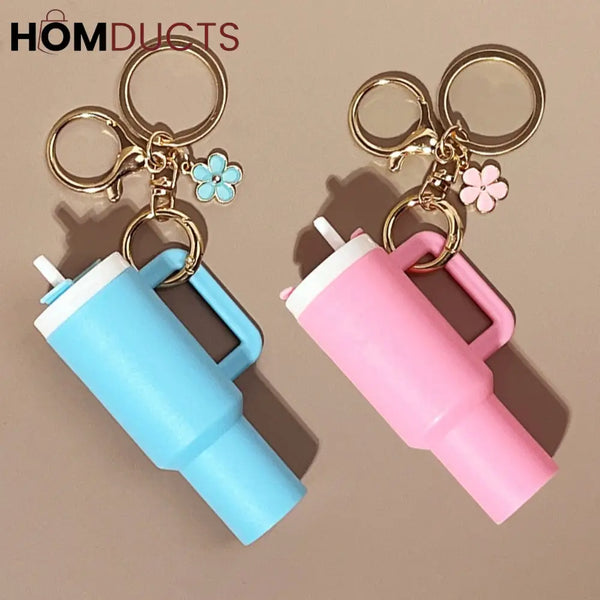 Mini Tumbler Lip Balm Holder Keychain – Cute Refillable Lip Gloss Container with Straw Lid Design