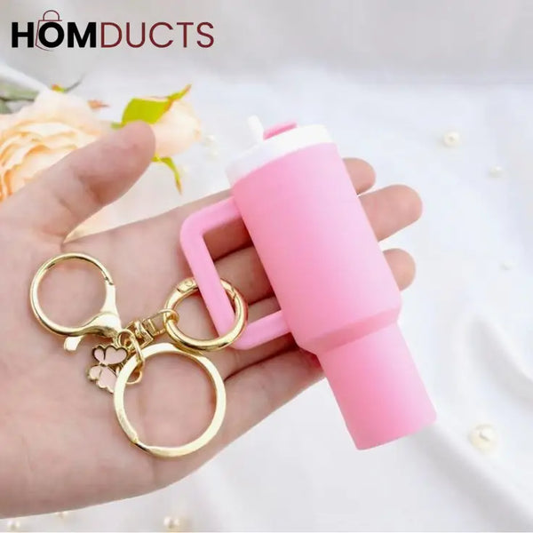 Mini Tumbler Lip Balm Holder Keychain – Cute Refillable Lip Gloss Container with Straw Lid Design