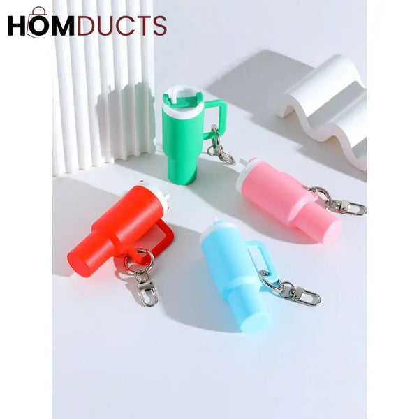 Mini Tumbler Lip Balm Holder Keychain – Cute Refillable Lip Gloss Container with Straw Lid Design