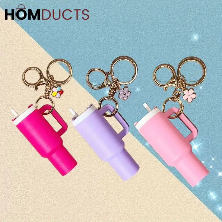 Mini Tumbler Lip Balm Holder Keychain – Cute Refillable Lip Gloss Container with Straw Lid Design