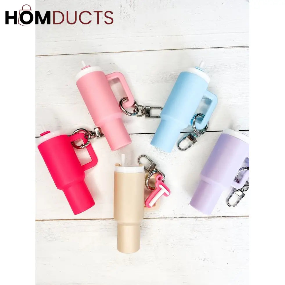 Mini Tumbler Lip Balm Holder Keychain – Cute Refillable Lip Gloss Container with Straw Lid Design