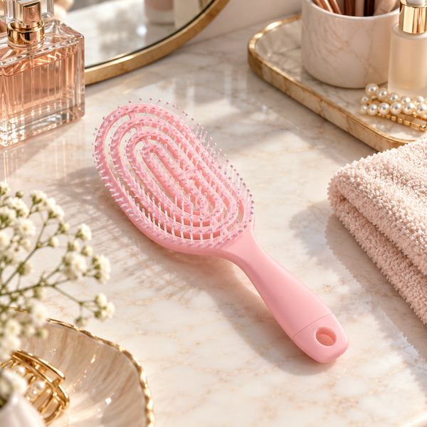 Mini vented detangling hair brush in pastel pink