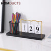 Minimalist Desk Calendar with Pencil Holder – Modern Office Organizer with Date Flip Cards