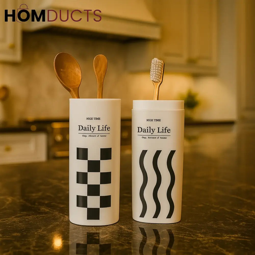 Minimalist Ceramic Toothbrush & Utensil Holder – Daily Life Kitchen & Bathroom Organizer