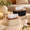 Minimalist Ribbed Tissue Box with Wood-Look Lid