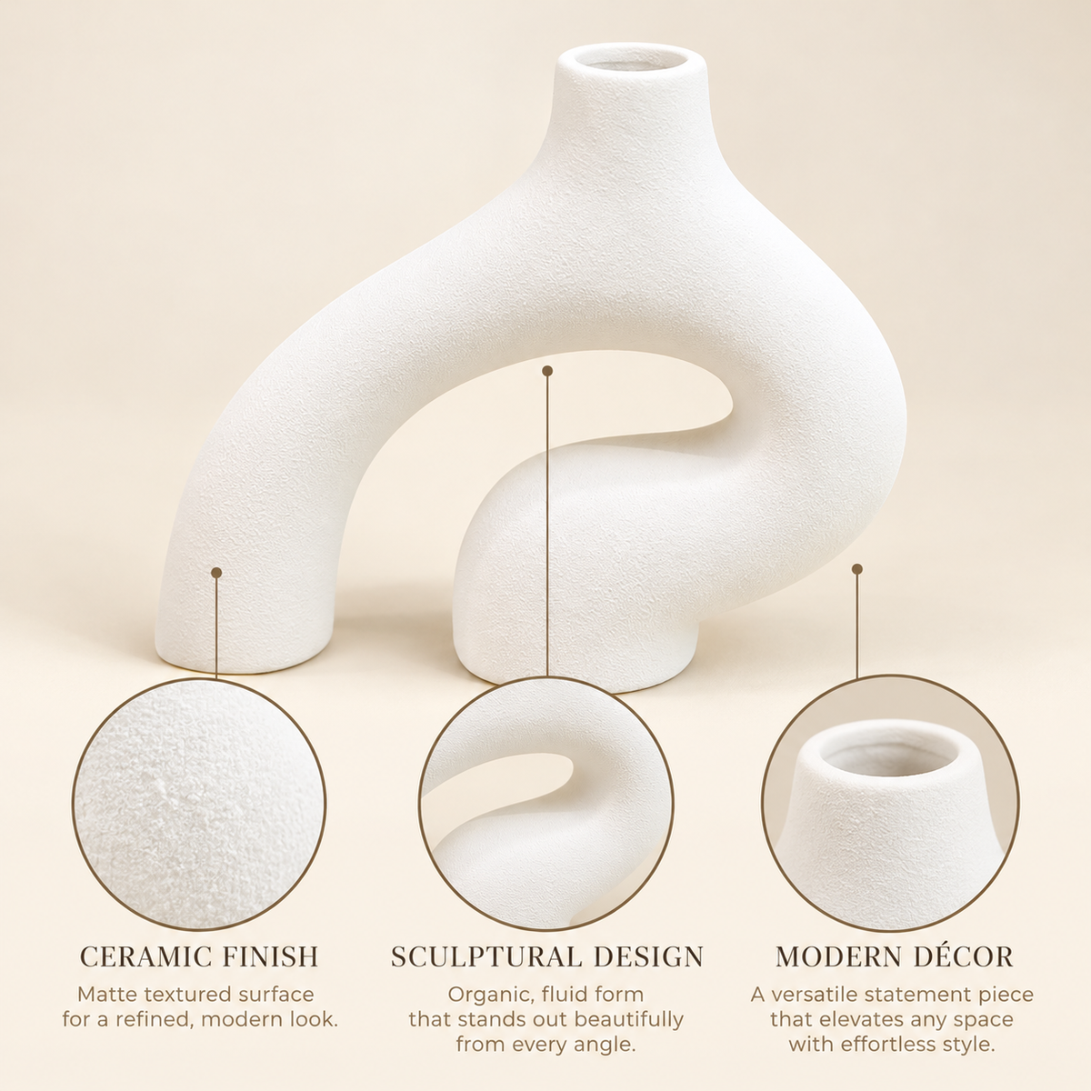 White Abstract Arch Sculptural Ceramic Vase features image