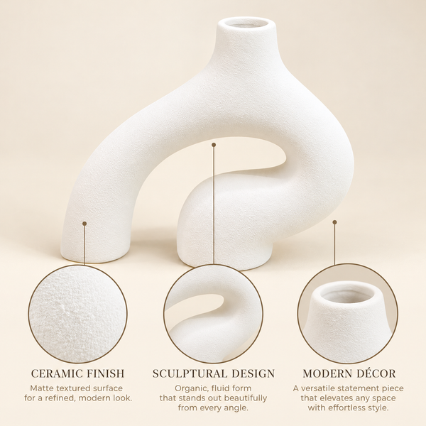 White Abstract Arch Sculptural Ceramic Vase features image