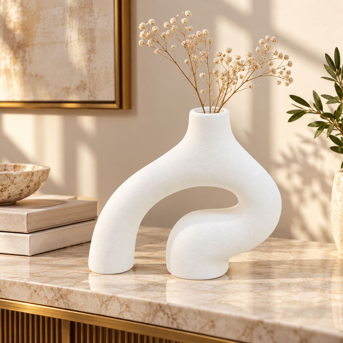 White Abstract Arch Sculptural Ceramic Vase lifestyle image