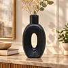 Black Ribbed Oval Open-Centre Ceramic Vase – 10 Inch lifestyle image