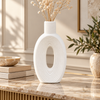 White Ribbed Oval Open-Centre Ceramic Vase – 10 Inch lifestyle image