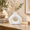 White Open-Centre Round Ceramic Vase – 7 Inch lifestyle image