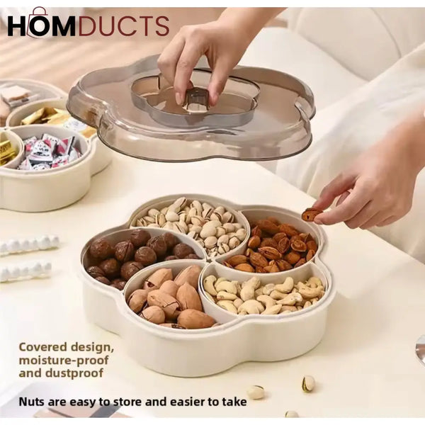 Modern 5-Compartment Serving Tray with Clear Lids - Keep Snacks Fresh & Organized